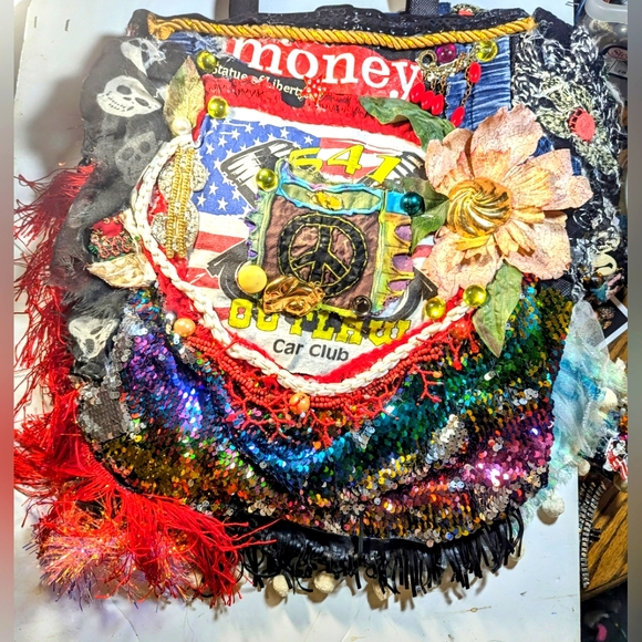 Wendy Gell OOAK bag number 5. Money Outlaw car club Cherub fringes Barbie